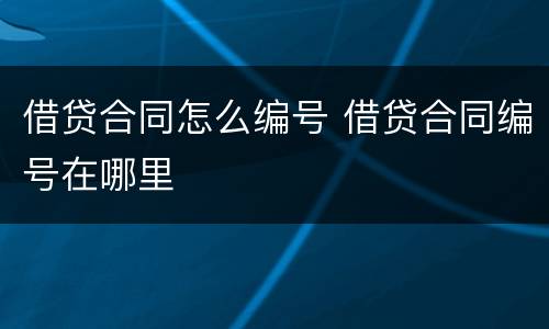 借贷合同怎么编号 借贷合同编号在哪里