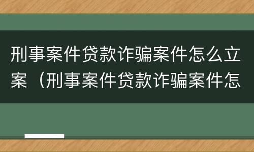 刑事案件贷款诈骗案件怎么立案（刑事案件贷款诈骗案件怎么立案的）