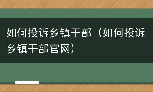 如何投诉乡镇干部（如何投诉乡镇干部官网）