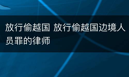 放行偷越国 放行偷越国边境人员罪的律师
