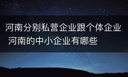 河南分别私营企业跟个体企业 河南的中小企业有哪些