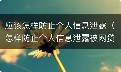 应该怎样防止个人信息泄露（怎样防止个人信息泄露被网贷）