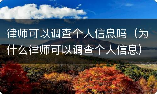 律师可以调查个人信息吗（为什么律师可以调查个人信息）