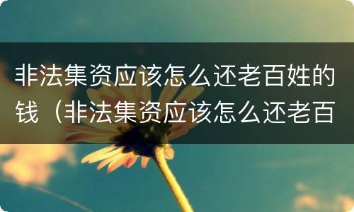 非法集资应该怎么还老百姓的钱（非法集资应该怎么还老百姓的钱呢）