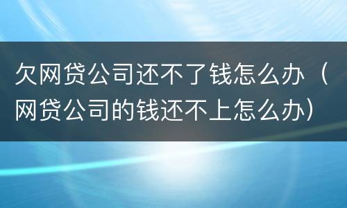 欠网贷公司还不了钱怎么办（网贷公司的钱还不上怎么办）