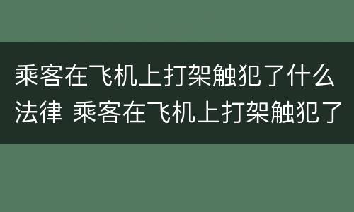 乘客在飞机上打架触犯了什么法律 乘客在飞机上打架触犯了什么法律规定