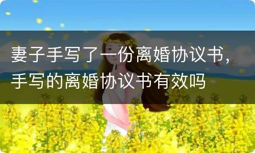 妻子手写了一份离婚协议书，手写的离婚协议书有效吗