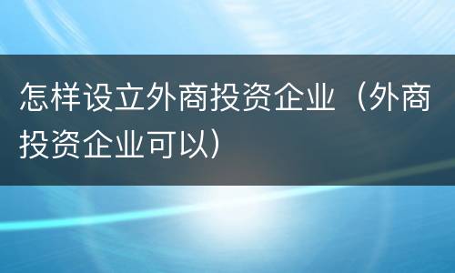 怎样设立外商投资企业（外商投资企业可以）