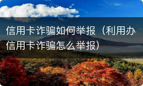 信用卡诈骗如何举报（利用办信用卡诈骗怎么举报）