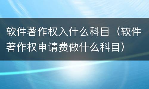 软件著作权入什么科目（软件著作权申请费做什么科目）