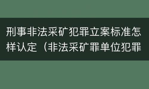 刑事非法采矿犯罪立案标准怎样认定（非法采矿罪单位犯罪立案标准）