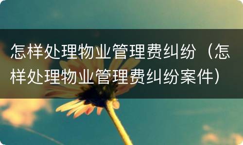怎样处理物业管理费纠纷（怎样处理物业管理费纠纷案件）