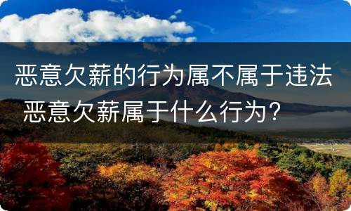 恶意欠薪的行为属不属于违法 恶意欠薪属于什么行为?