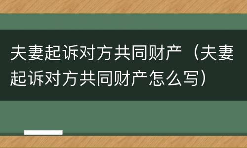 夫妻起诉对方共同财产（夫妻起诉对方共同财产怎么写）