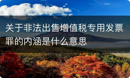 关于非法出售增值税专用发票罪的内涵是什么意思