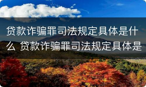 贷款诈骗罪司法规定具体是什么 贷款诈骗罪司法规定具体是什么意思