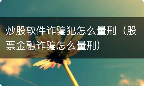炒股软件诈骗犯怎么量刑（股票金融诈骗怎么量刑）