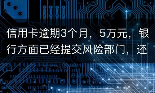 信用卡逾期3个月，5万元，银行方面已经提交风险部门，还不上什么办