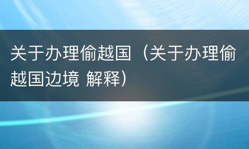 关于办理偷越国（关于办理偷越国边境 解释）