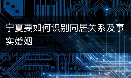 宁夏要如何识别同居关系及事实婚姻