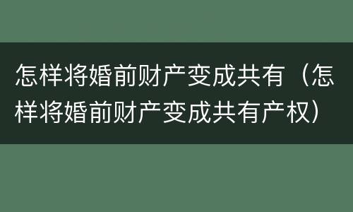 怎样将婚前财产变成共有（怎样将婚前财产变成共有产权）