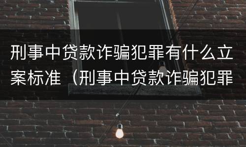 刑事中贷款诈骗犯罪有什么立案标准（刑事中贷款诈骗犯罪有什么立案标准吗）