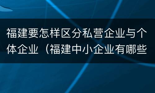 福建要怎样区分私营企业与个体企业（福建中小企业有哪些）