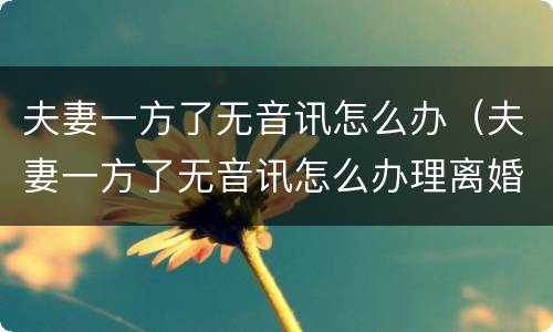 夫妻一方了无音讯怎么办（夫妻一方了无音讯怎么办理离婚）