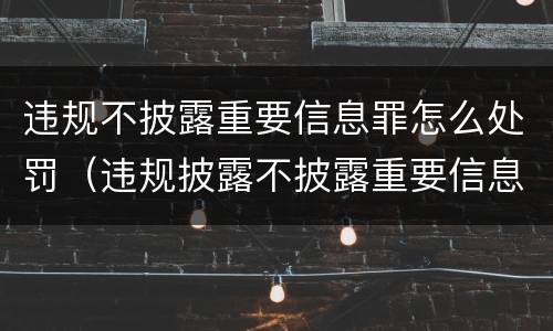 违规不披露重要信息罪怎么处罚（违规披露不披露重要信息罪 主体）