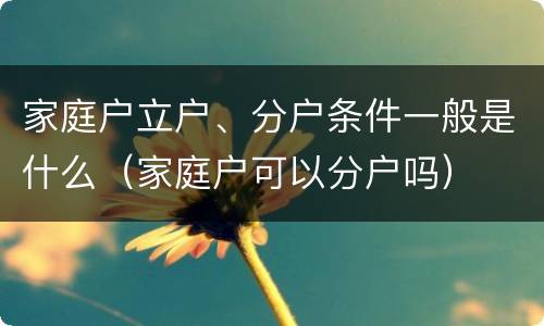 家庭户立户、分户条件一般是什么（家庭户可以分户吗）