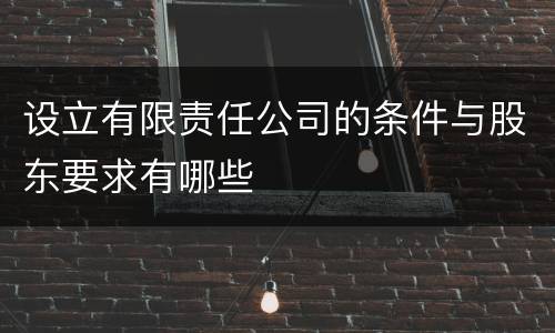设立有限责任公司的条件与股东要求有哪些