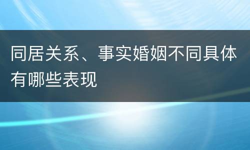 同居关系、事实婚姻不同具体有哪些表现
