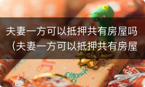 夫妻一方可以抵押共有房屋吗（夫妻一方可以抵押共有房屋吗怎么办）