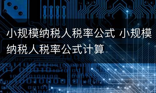 小规模纳税人税率公式 小规模纳税人税率公式计算