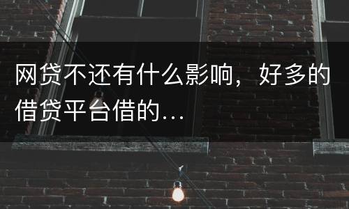 网贷不还有什么影响，好多的借贷平台借的…