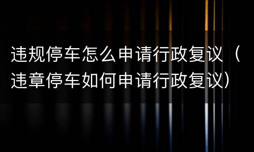 违规停车怎么申请行政复议（违章停车如何申请行政复议）