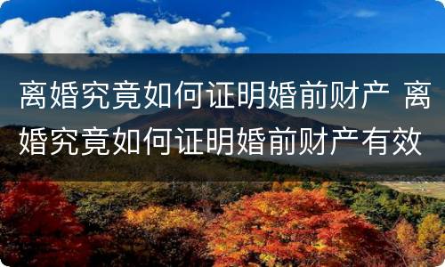 离婚究竟如何证明婚前财产 离婚究竟如何证明婚前财产有效
