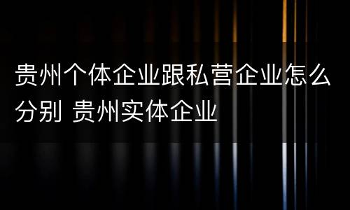 贵州个体企业跟私营企业怎么分别 贵州实体企业