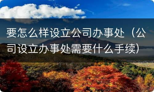 要怎么样设立公司办事处（公司设立办事处需要什么手续）
