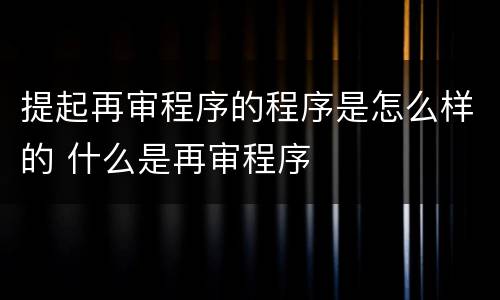 提起再审程序的程序是怎么样的 什么是再审程序