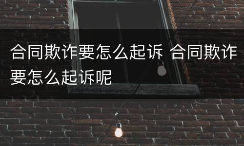 合同欺诈要怎么起诉 合同欺诈要怎么起诉呢