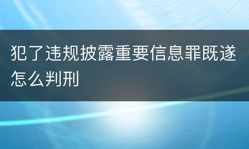 犯了违规披露重要信息罪既遂怎么判刑