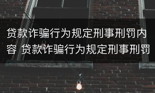 贷款诈骗行为规定刑事刑罚内容 贷款诈骗行为规定刑事刑罚内容是什么