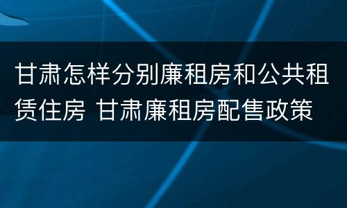 甘肃怎样分别廉租房和公共租赁住房 甘肃廉租房配售政策