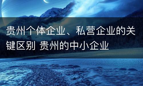 贵州个体企业、私营企业的关键区别 贵州的中小企业
