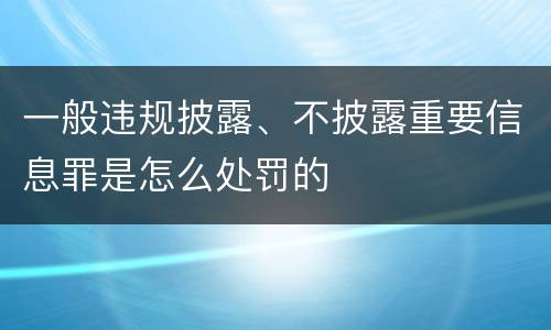 一般违规披露、不披露重要信息罪是怎么处罚的
