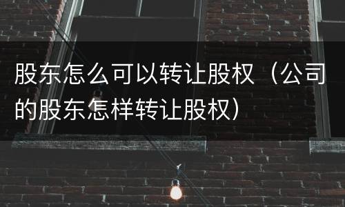 股东怎么可以转让股权（公司的股东怎样转让股权）