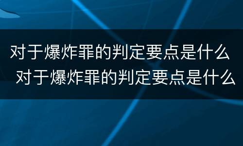 对于爆炸罪的判定要点是什么 对于爆炸罪的判定要点是什么意思