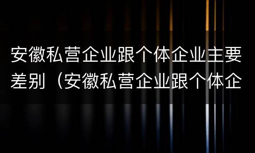 安徽私营企业跟个体企业主要差别（安徽私营企业跟个体企业主要差别是什么）