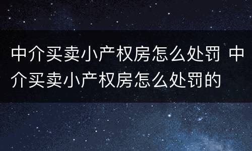中介买卖小产权房怎么处罚 中介买卖小产权房怎么处罚的